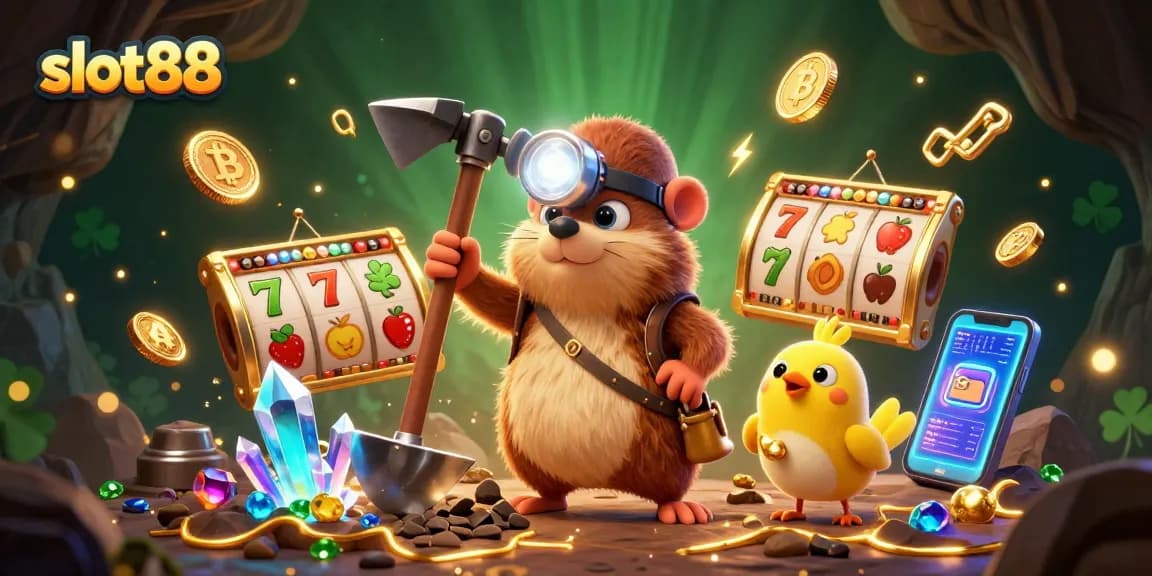 Experience excitement with slot88 as a treasure hunter mole uncovers gems and jackpots in a golden cave.