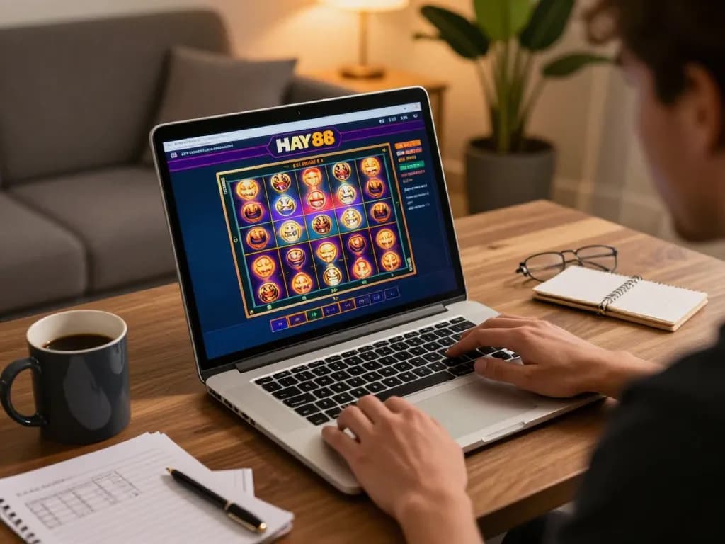 Engaging online gaming setup showcasing HAY88x casino interface with warm ambiance and dynamic atmosphere.