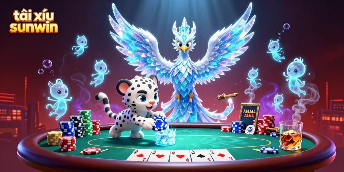 Engage with tài xỉu sunwin in an ultra-detailed 3D scene filled with vibrant casino elements and characters.
