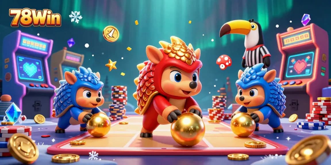 Experience exhilarating gameplay at 78Win with rivals battling among vibrant casino elements and colorful arcade machines.