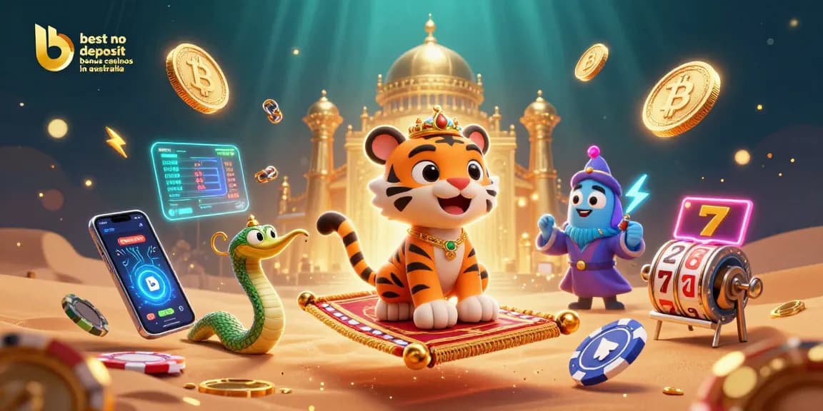 Experience the best no deposit bonus casinos in australia with this rich 3D casino-themed illustration.