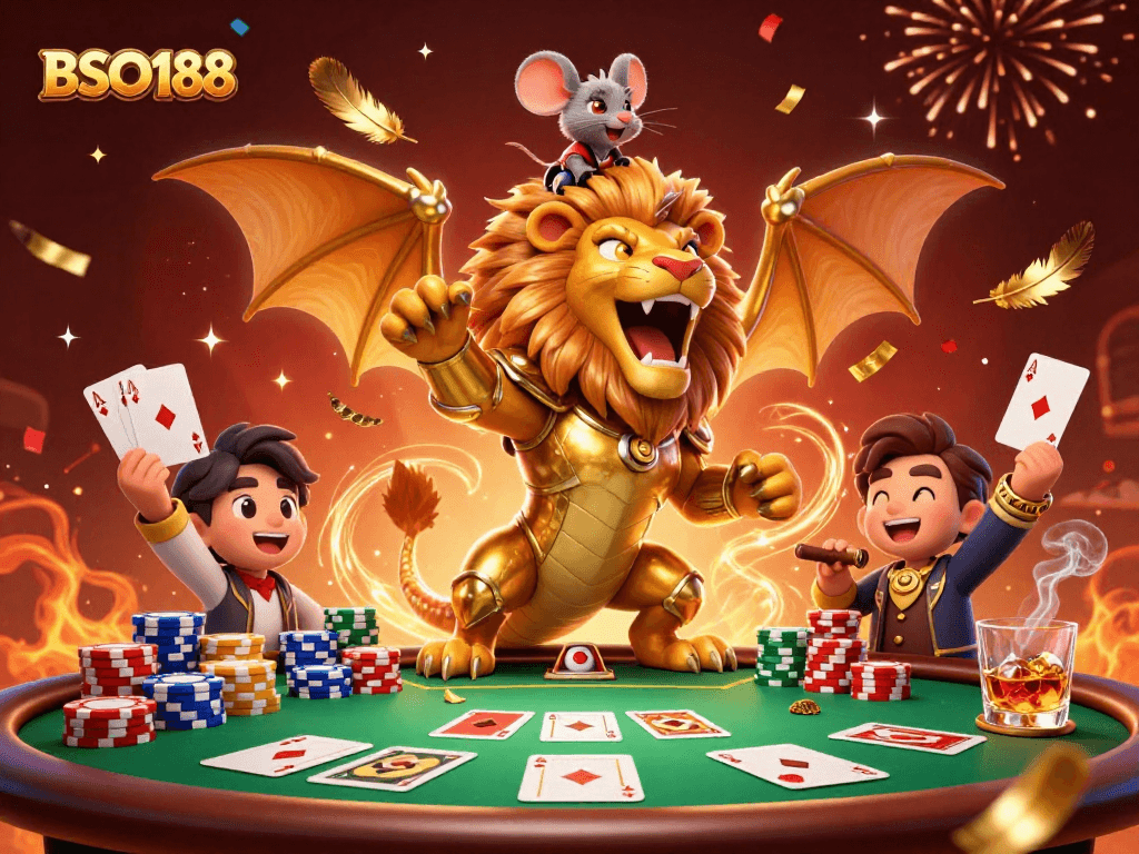 Experience the thrill of BSO188 poker games with a vibrant, energetic illustration.