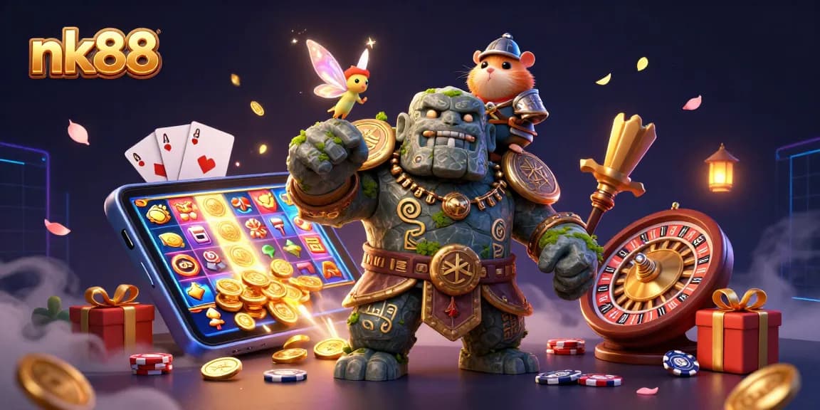 Experience thrilling wins at nk88 with vibrant slot games, mystical characters, and colorful casino elements.
