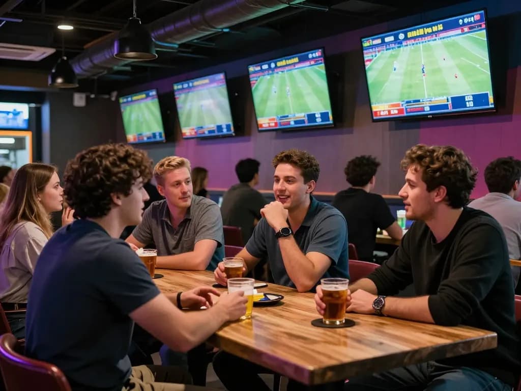 Bongdallu users engaging in exciting sports betting experience at a vibrant sports bar