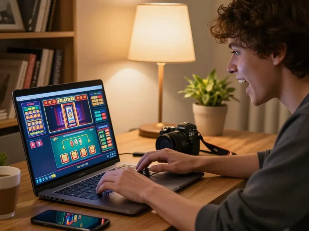 Engaging online gaming at home with 789WIN as player explores exciting casino games.