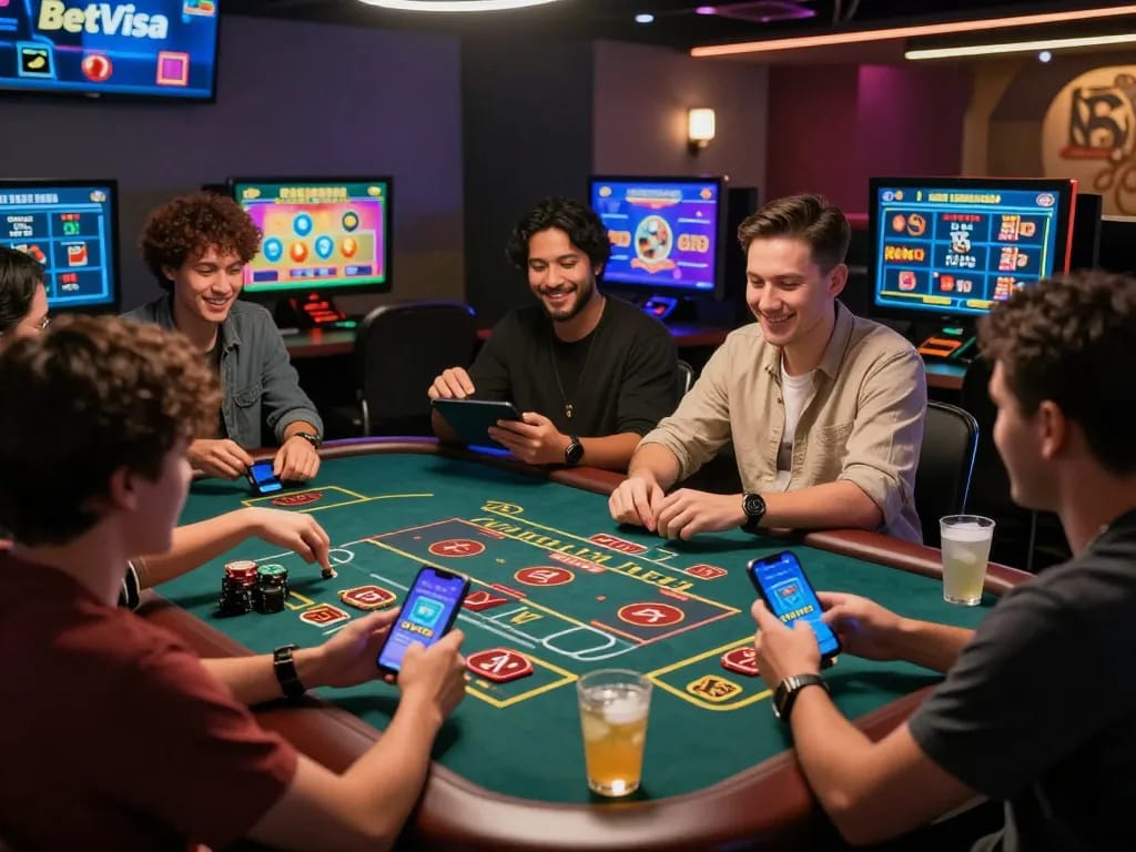 Friends enjoying live casino games on BetVisa, showcasing an engaging online betting experience.