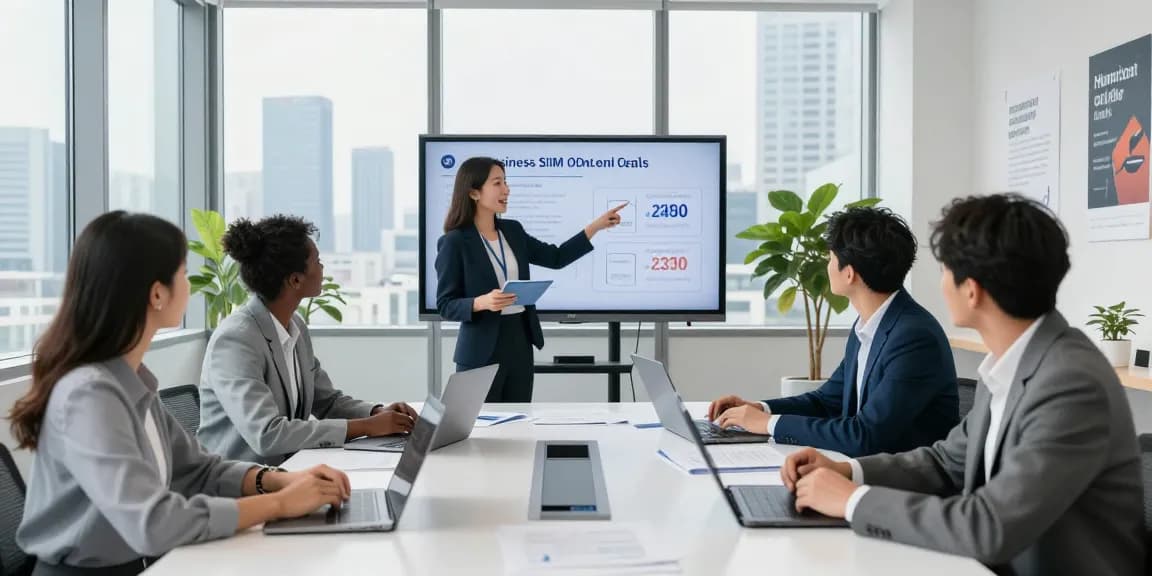 Compare business SIM only deals UK in a modern office meeting, showcasing a diverse team collaborating on strategic insights.
