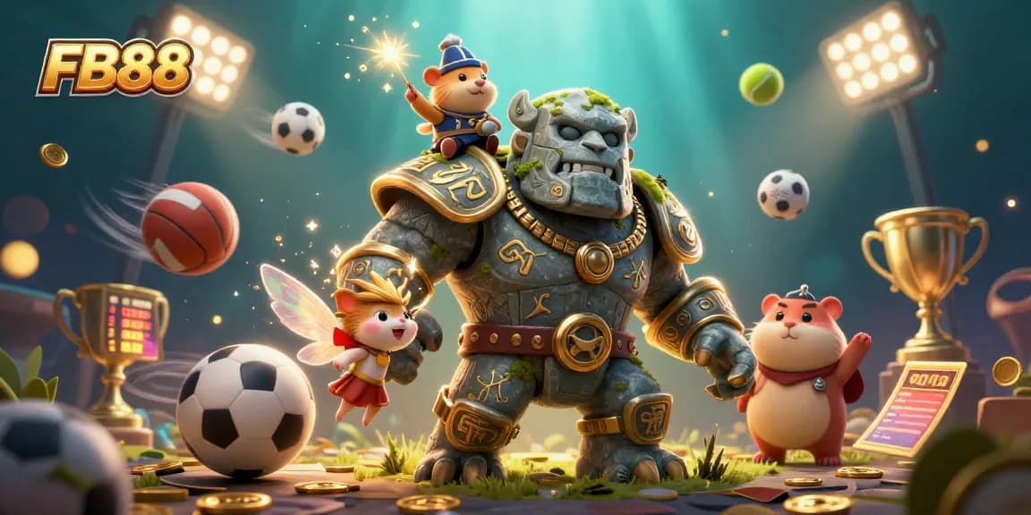 View FB88's thrilling sports betting experience animated with characters in a lively digital scene.
