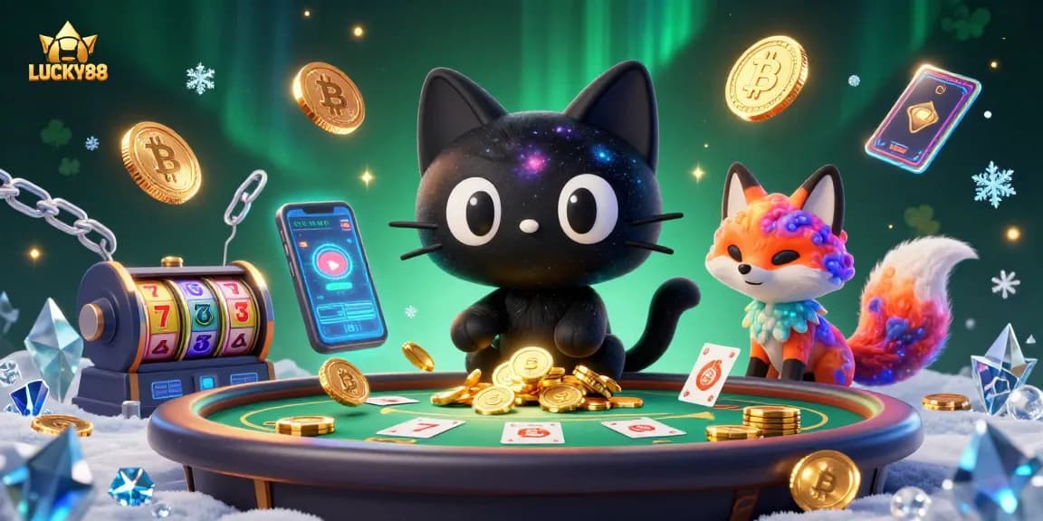 Experience LUCKY88's vibrant 3D cosmic casino scene with engaging characters and dynamic gaming elements.