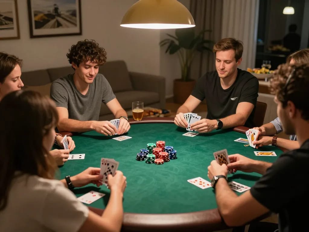 LLwin poker night with friends enjoying cards and strategy at home table
