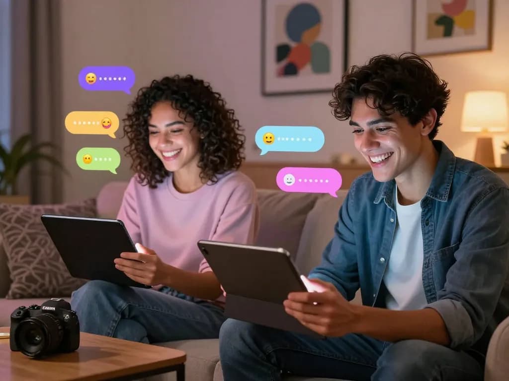 Engaging users enjoying ai porn chat on digital devices in a cozy home setting.