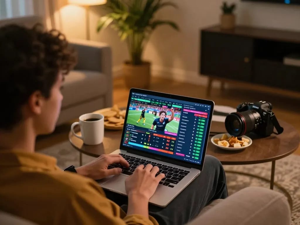 Engaging in sports betting through f8betz while enjoying a casual home setup.