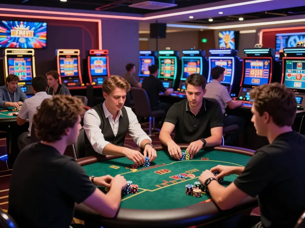 Engaging online gaming experience at https://rr88c.mobi/ with vibrant casino atmosphere and players enjoying various games.