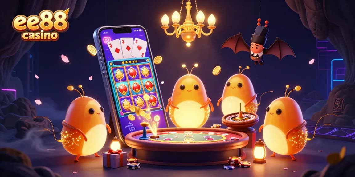 Experience the excitement of the ee88 casino with vibrant glowworms lighting up a dynamic gaming scene.