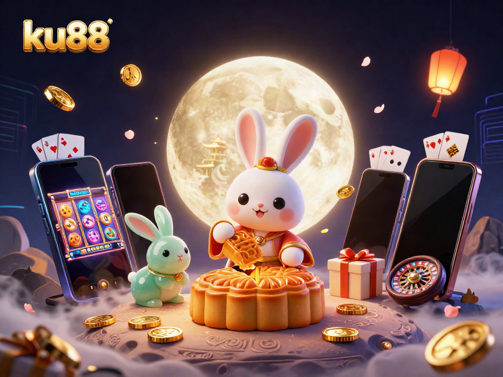 Experience the excitement of ku88 with a colorful casino scene featuring a moon rabbit and vibrant gaming elements.
