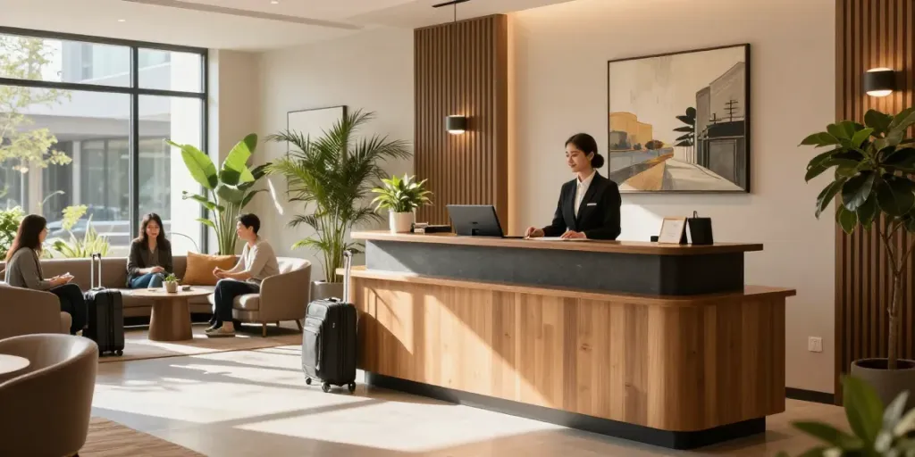 ROKOK88 hotel lobby with friendly staff and welcoming atmosphere.