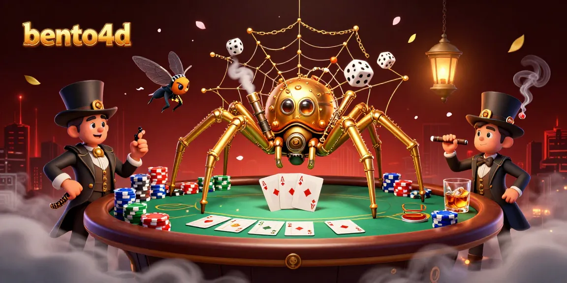 Engage with bento4d as a golden spider captures dice in a vibrant casino scene.