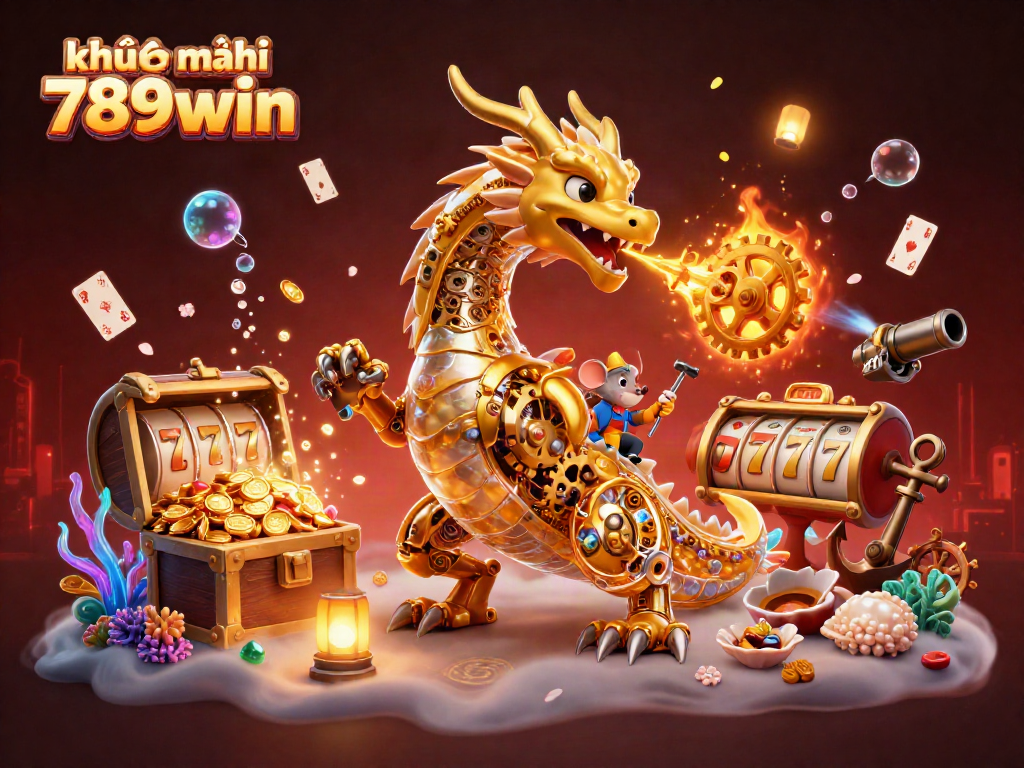 Spin to win with khuyến mãi 789win showcased by a golden dragon in a vibrant casino scene.