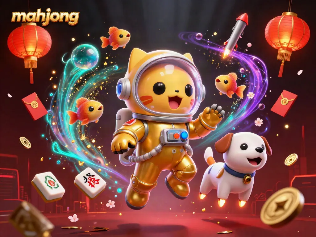 Experience mahjong through an exciting 3D animated scene with vibrant casino-themed elements.