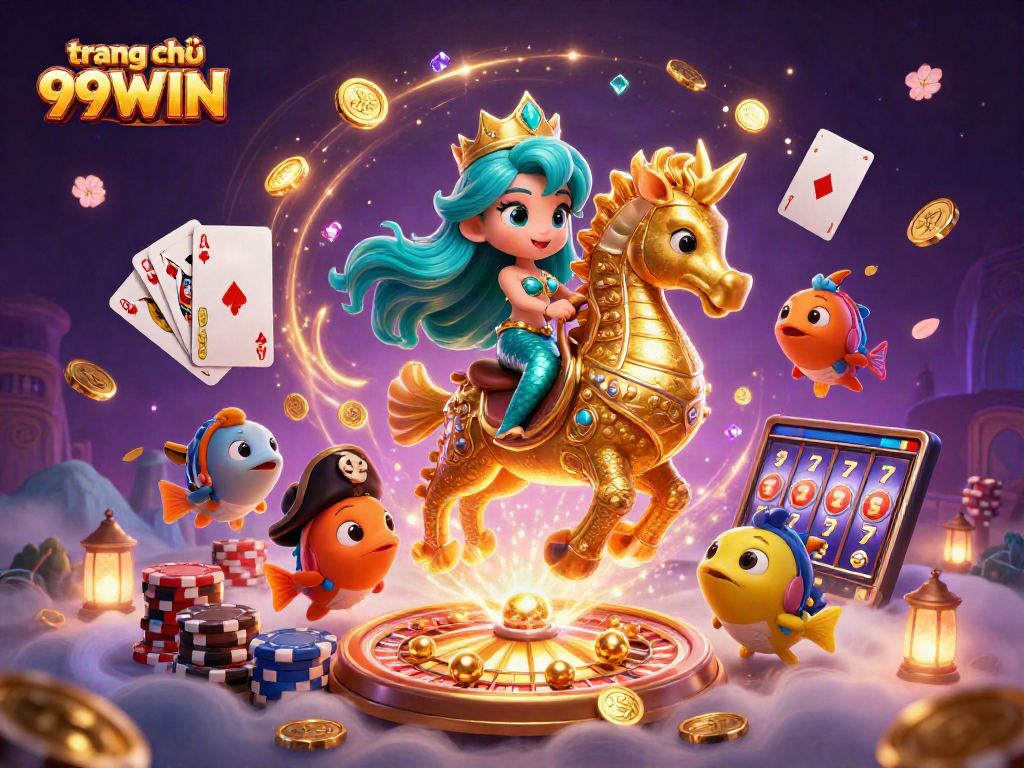 Engage with exciting games at trang chủ 99WIN, featuring a vibrant casino scene filled with mermaids and games.