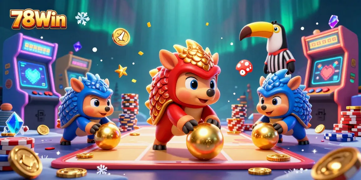 Experience exhilarating gameplay at 78Win with rivals battling among vibrant casino elements and colorful arcade machines.
