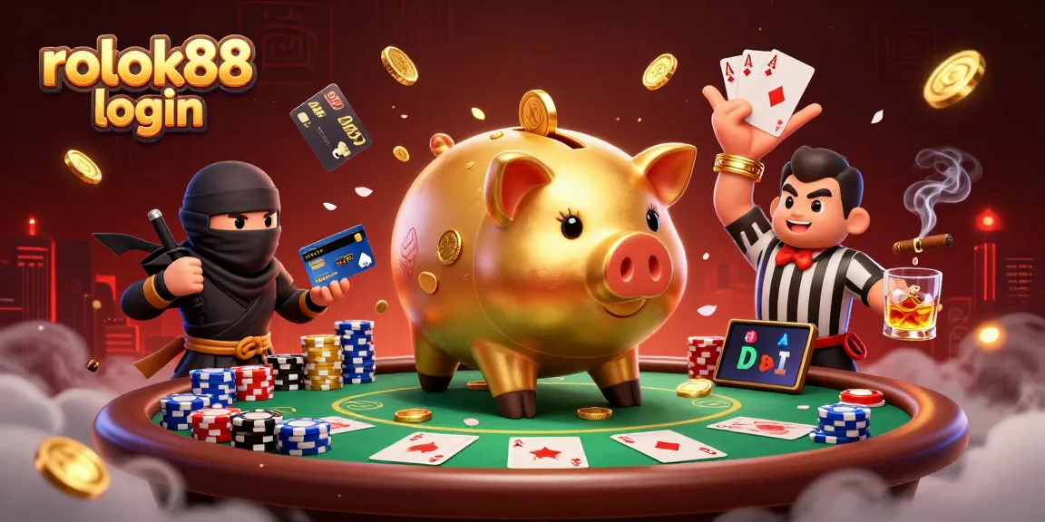 Engage in exciting gameplay with rokok88 login at the dynamic casino illustration featuring colorful poker chips and characters.