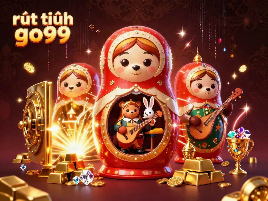 Engage with rút tiền go99 as 3D bears reveal hidden treasures and casino elements in a vibrant illustration.
