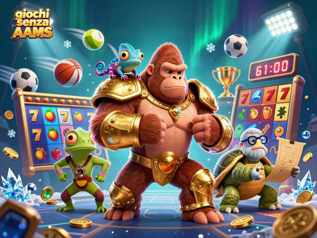 Gioca ai giochi senza AAMS con la potenza di un gorilla in armatura d'oro e un camaleonte accanto.