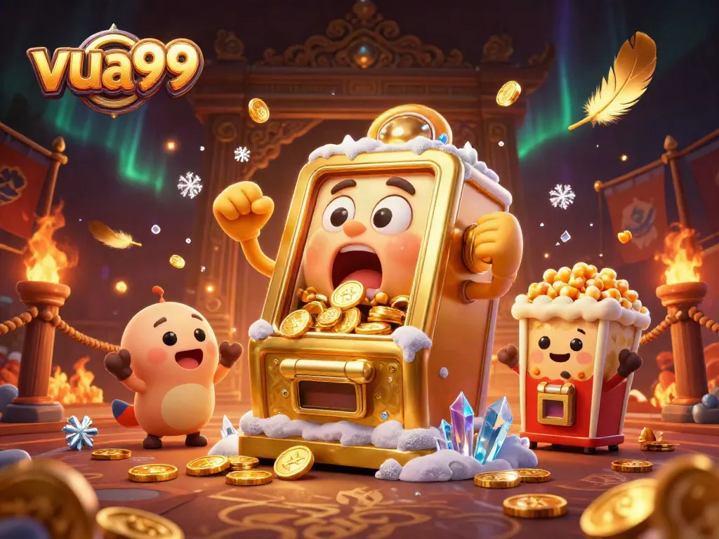 Experience the excitement of winning at vua99 with cartoon slot machines celebrating a jackpot.