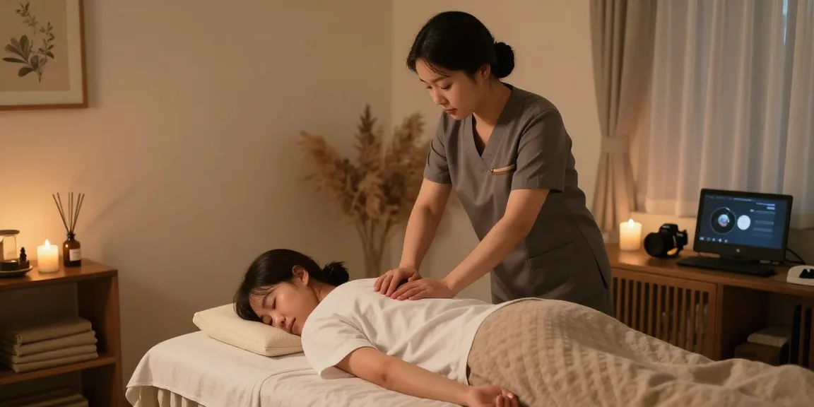 경험이 풍부한 한국인 관리사가 안양출장안마를 제공하는 편안한 마사지 공간에서 고객을 돌보고 있습니다.