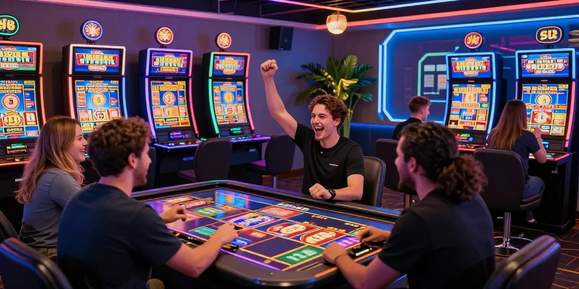 Excited players celebrating a win at Slot Gacor Hari Ini Kartupoker online gaming table.
