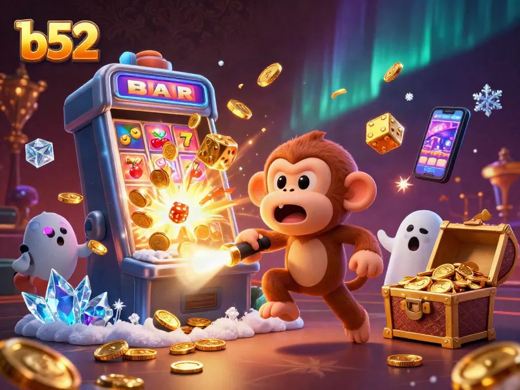 Spin the reels at b52 casino with a lively ghost-hunter puppy tracking a playful poltergeist monkey!