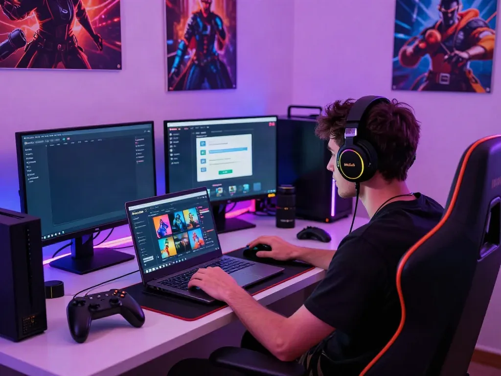 Dynamic gaming experience with Hitclub interface on laptop showcasing excitement in a vibrant player environment.