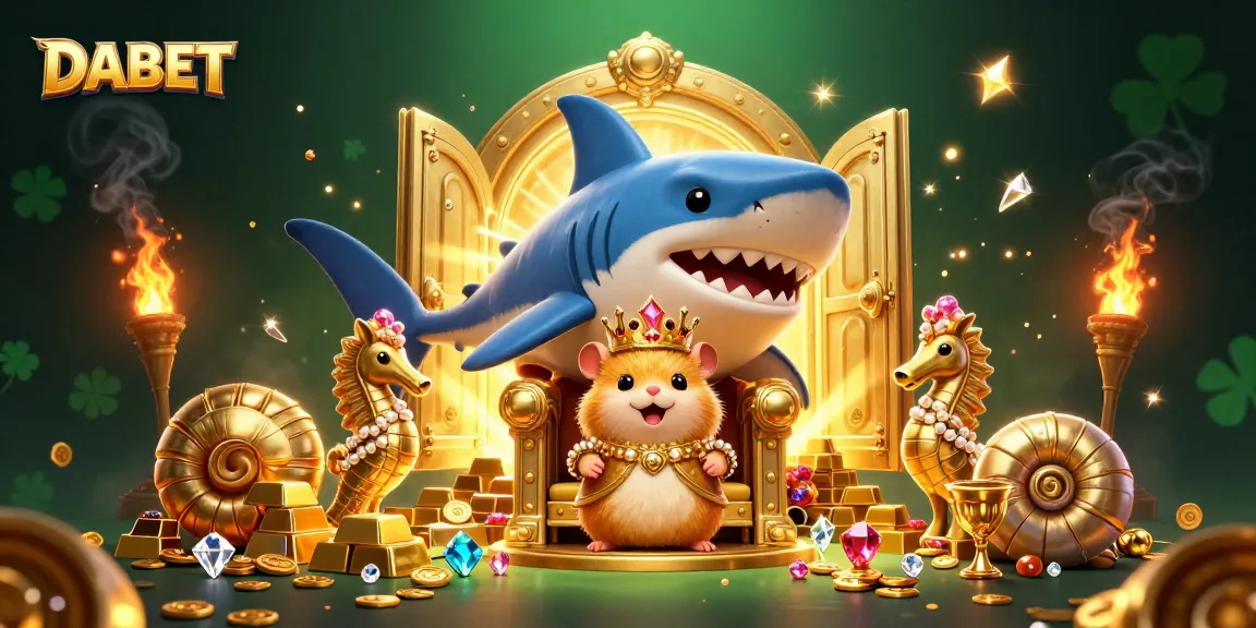 DABET brings you action-packed illustration of a golden hamster king with treasure surrounded by aquatic guardians