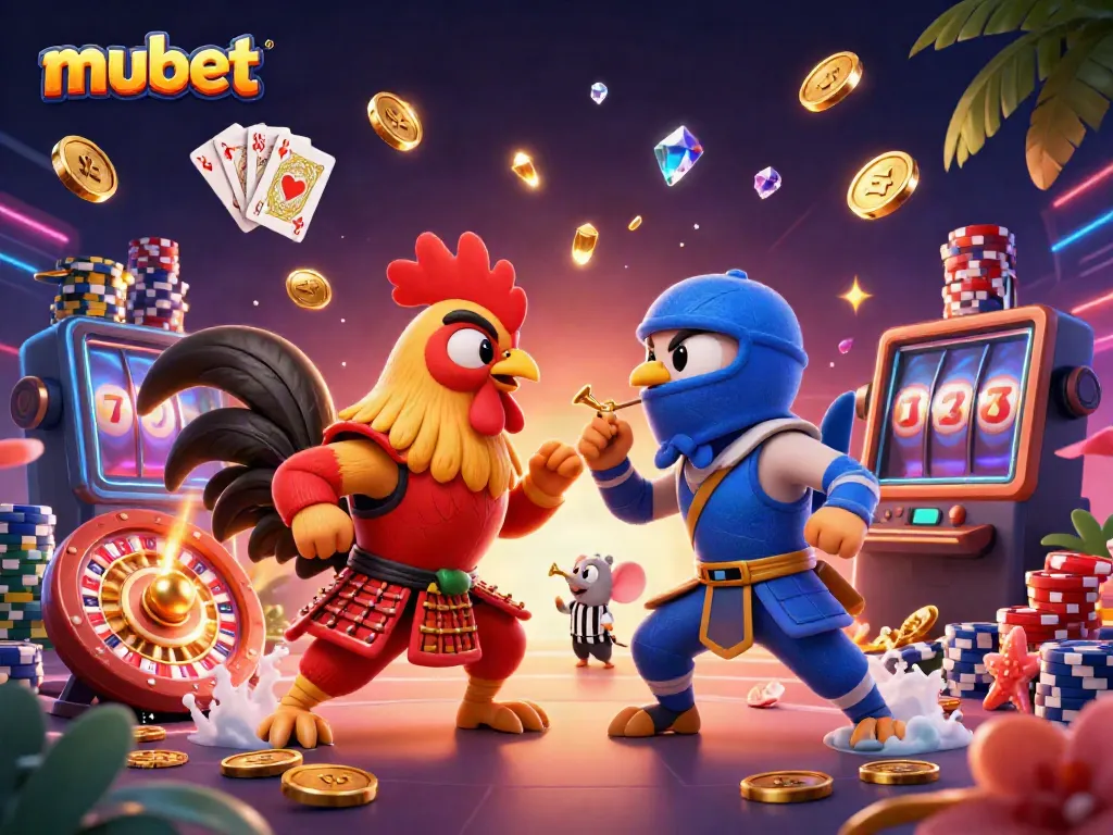 Engage in thrilling casino battles with mubet featuring samurai and ninja roosters amidst dynamic gaming elements.