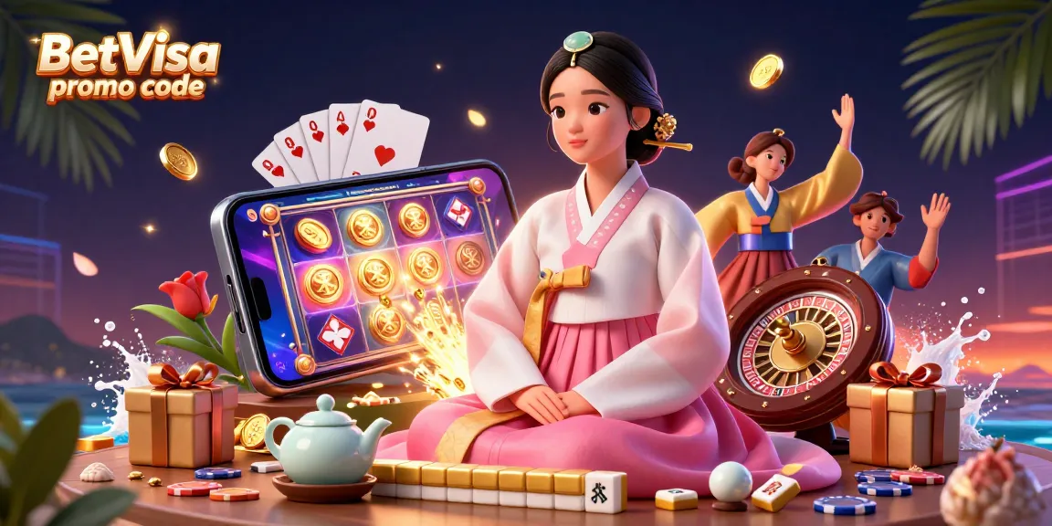Experience the thrill with BetVisa promo code, featuring vibrant 3D casino elements and an elegant character.