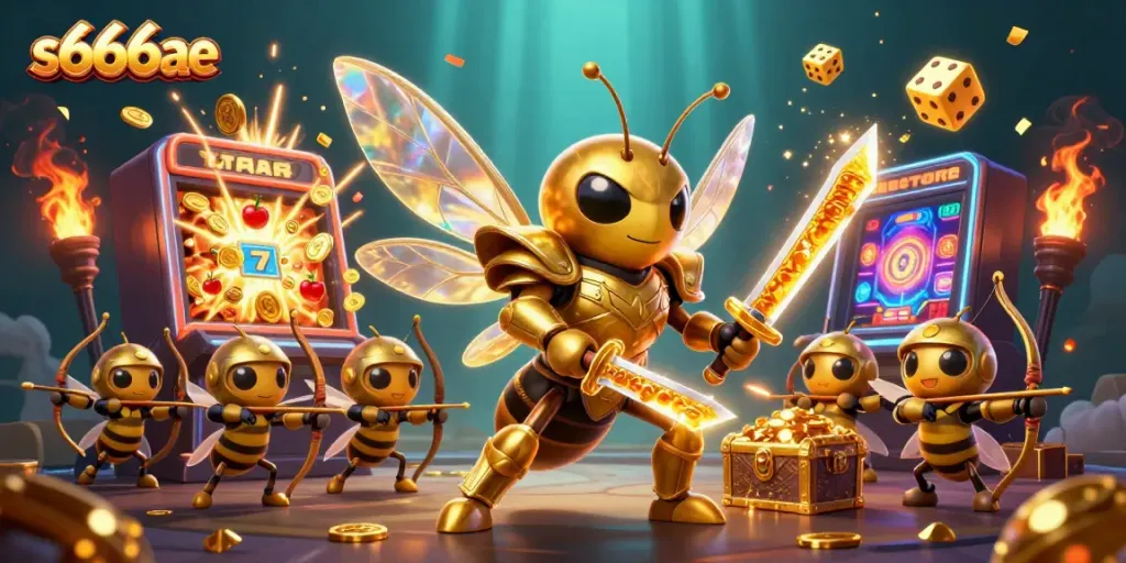 Experience thrilling jackpots at s666ae with a dazzling casino scene and vibrant game elements.