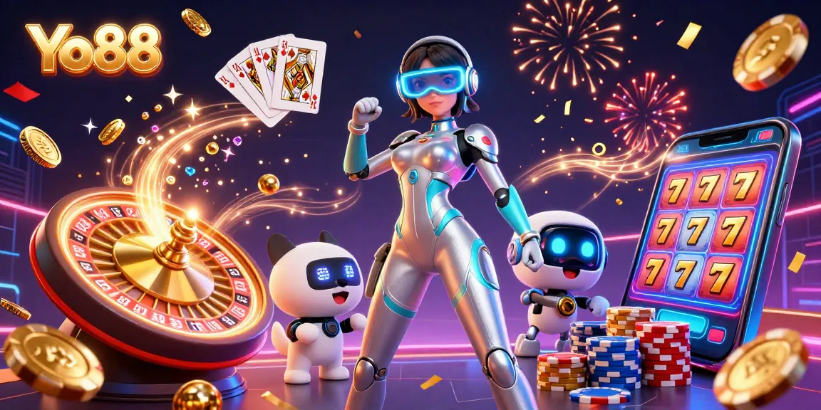 Experience exciting gaming at Yo88 with futuristic visuals and vibrant casino elements.