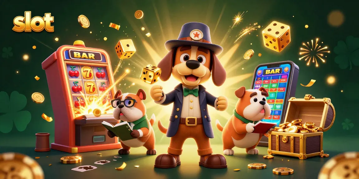 Explore exciting slot games with a detective and his bulldog, discovering jackpot treasures in this vibrant scene.