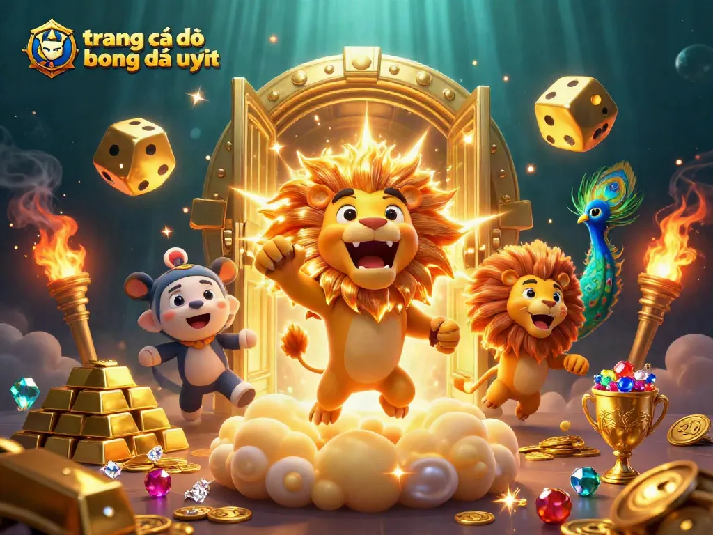 Cá cược trên trang cá độ bóng đá uy tín với các biểu tượng sôi động trong một khung cảnh đầy màu sắc
