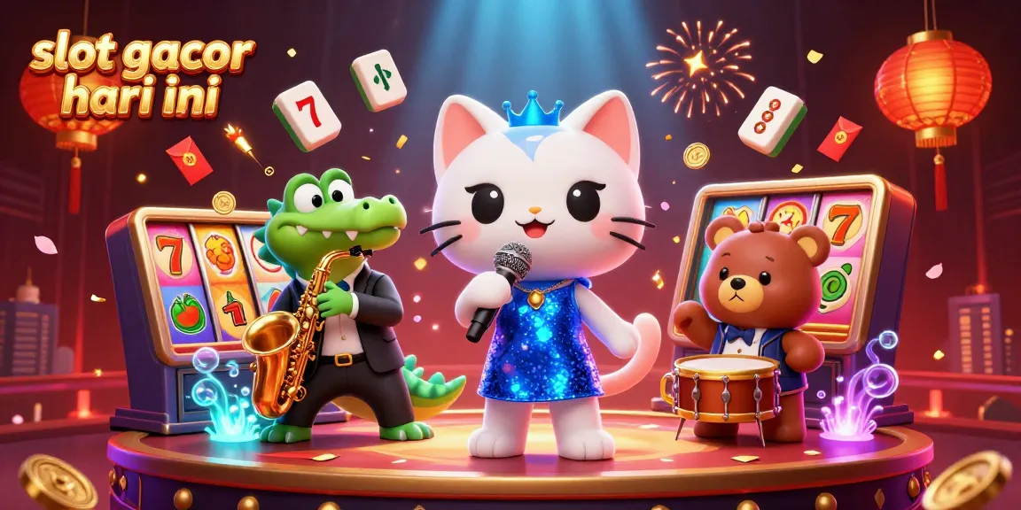 Experience thrilling slot gacor hari ini with this vibrant casino scene featuring a jazz-singer cat and musician friends.