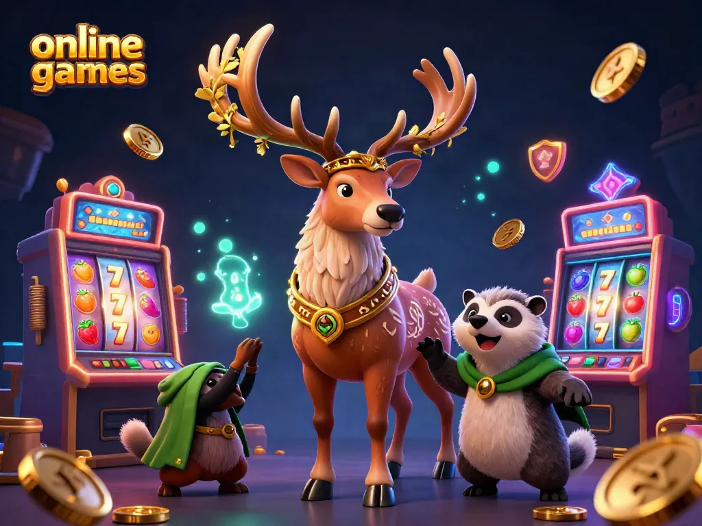Experience exciting online casino games with vibrant slot machines and charming druid characters.