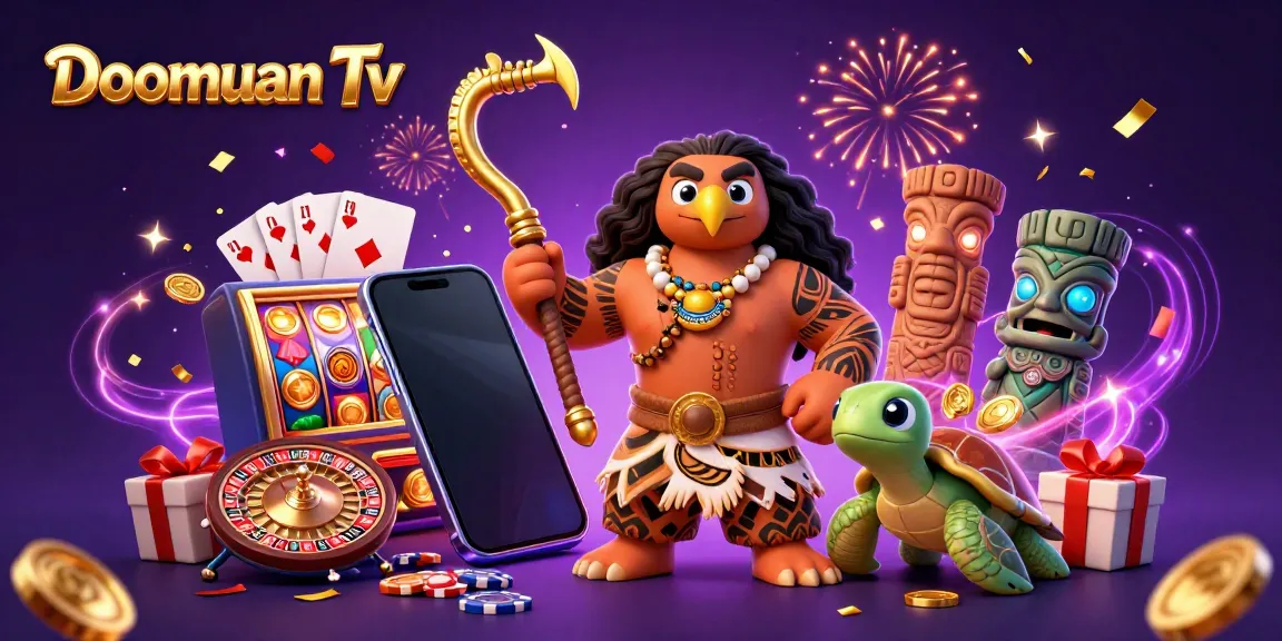 Doomuan Tv brings thrilling slot gaming to life with a dynamic 3D scene featuring a demigod hawk, a turtle sidekick, and stunning casino elements.