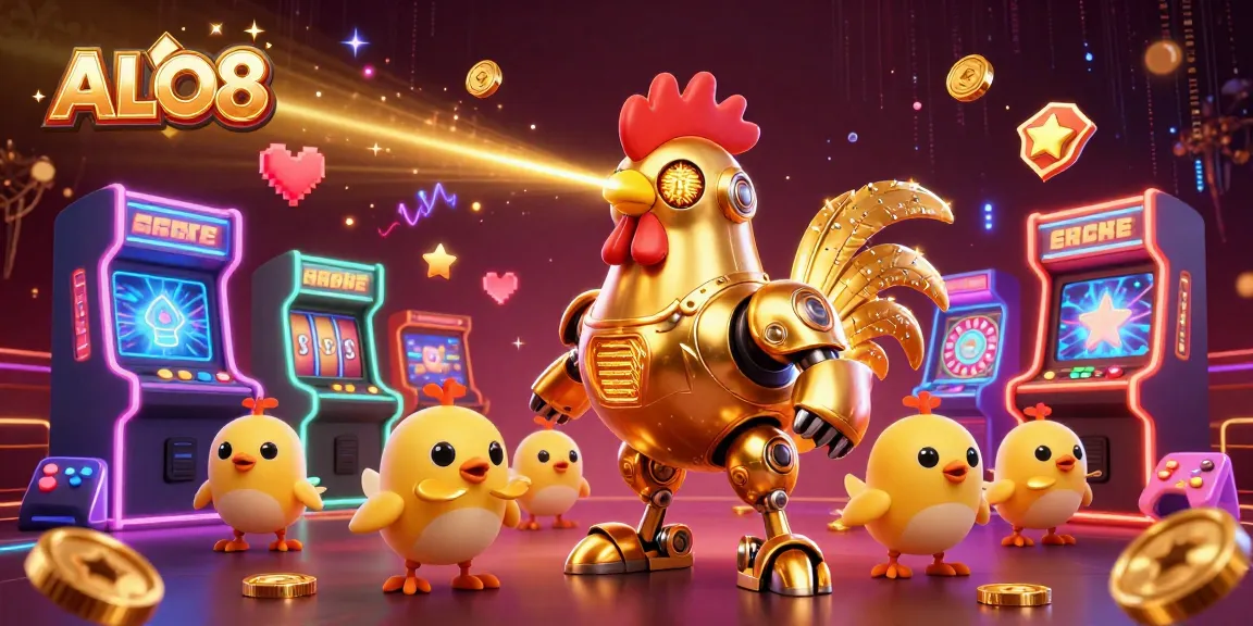 Engage in thrilling gaming action with ALO8's colorful casino elements and futuristic characters.