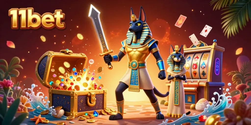 Experience the excitement of 11bet with jackpot light effects and a vibrant casino scene.