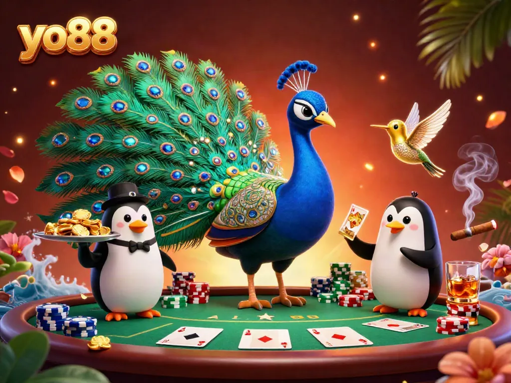 Experience thrilling gameplay at yo88 with colorful chips and cards in a vibrant casino atmosphere.
