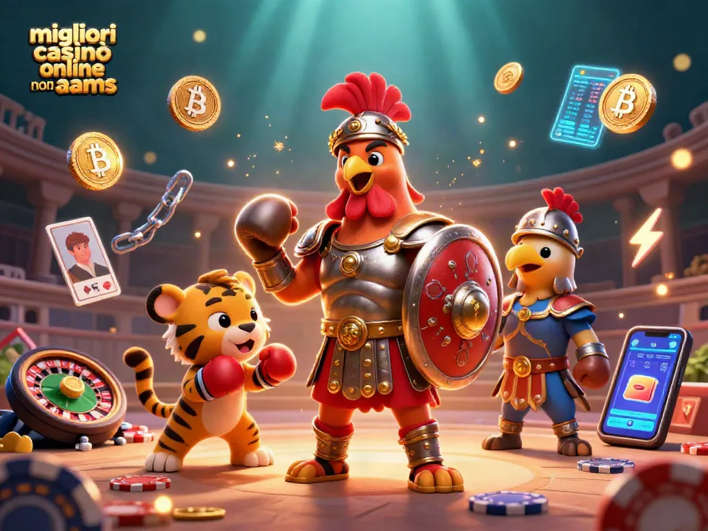 Gioca ai migliori casinò online non AAMS con un gladiatore e un cucciolo di tigre in un'arena.