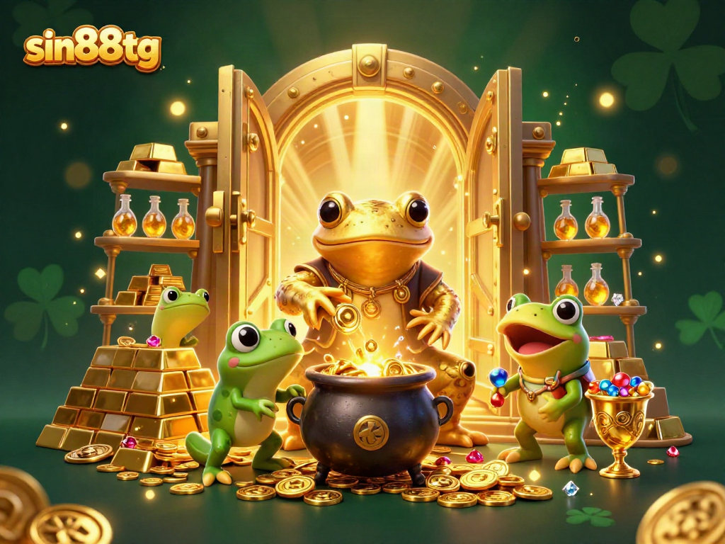 Experience the magic of sin88tg with a golden alchemist and vibrant casino elements in a rich 3D scene.