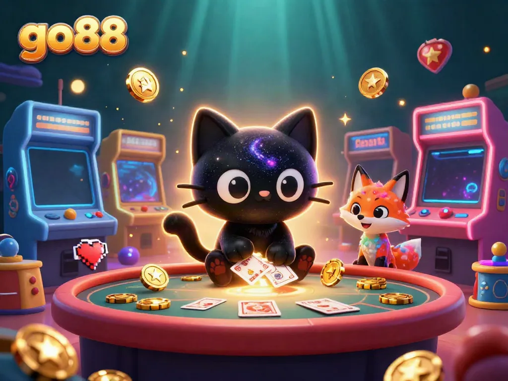 Experience epic gameplay moments with go88, featuring a cosmic casino scene populated by enchanting characters and vibrant gaming elements.