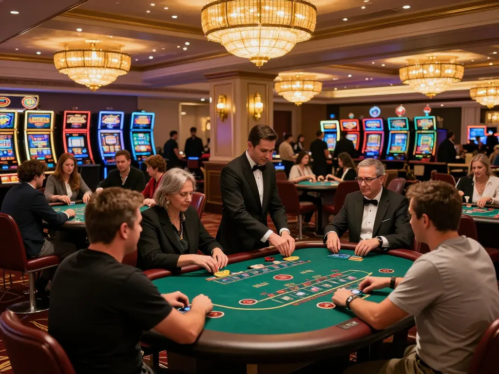Players engaging in blackjack at GG88's upscale casino, showcasing lively atmosphere and strategic gameplay.